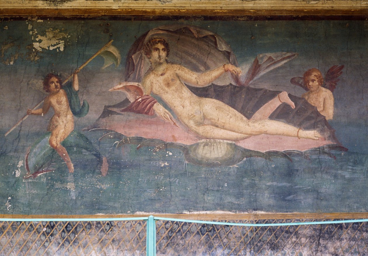 Venus in Shell, Fresco from Peristylium in House of Venus in the Shell, Pompeii (UNESCO World Heritage List) by Roman Roman