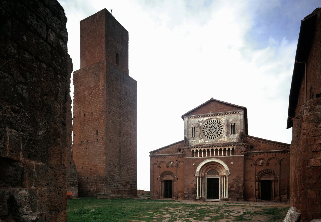 Facade and Steeple of the Church of St Peter, Tuscania, Italy by Romanesque