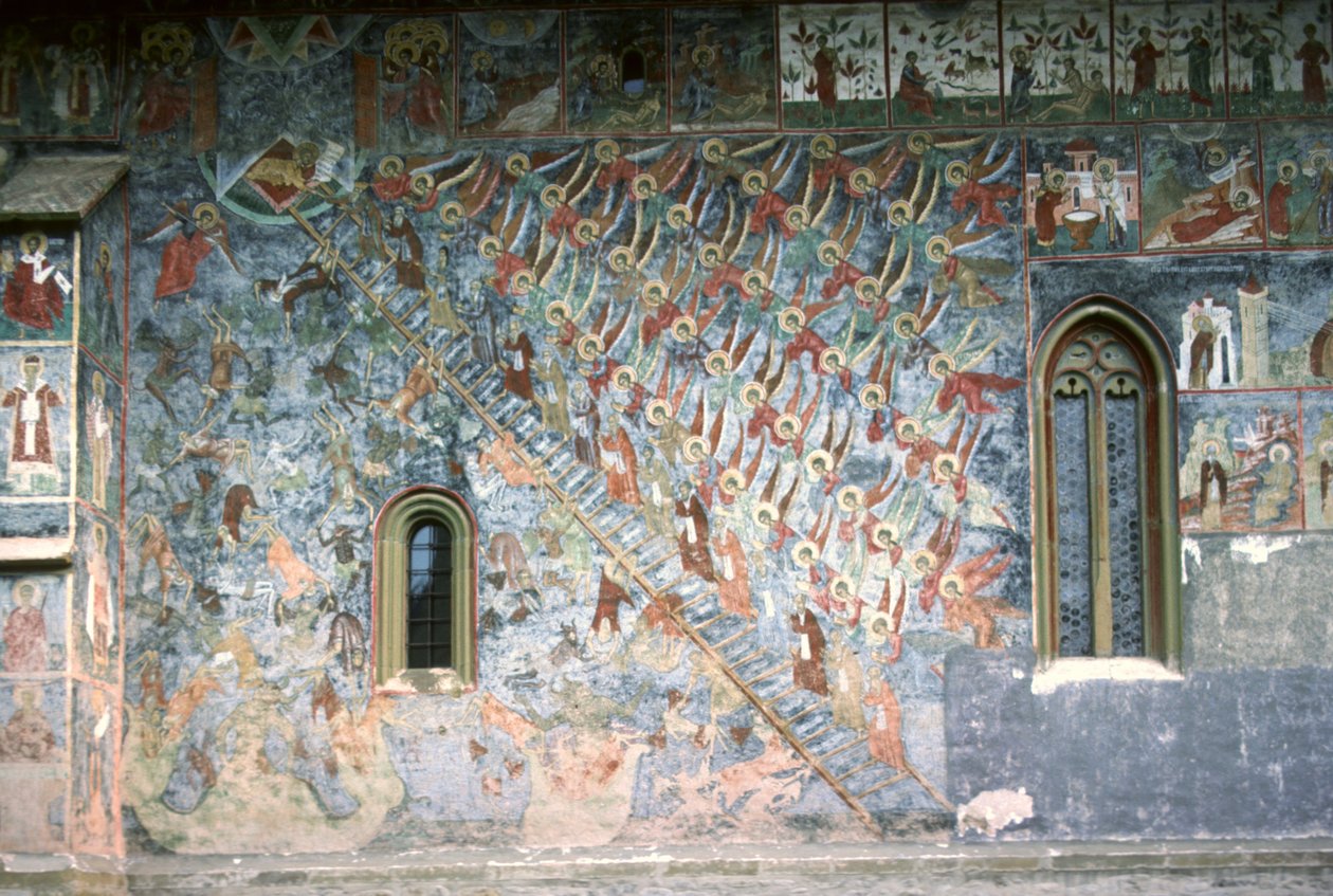 Ladder of Heaven, Painting on the North Front of the Church, c.1601 by Romanian School