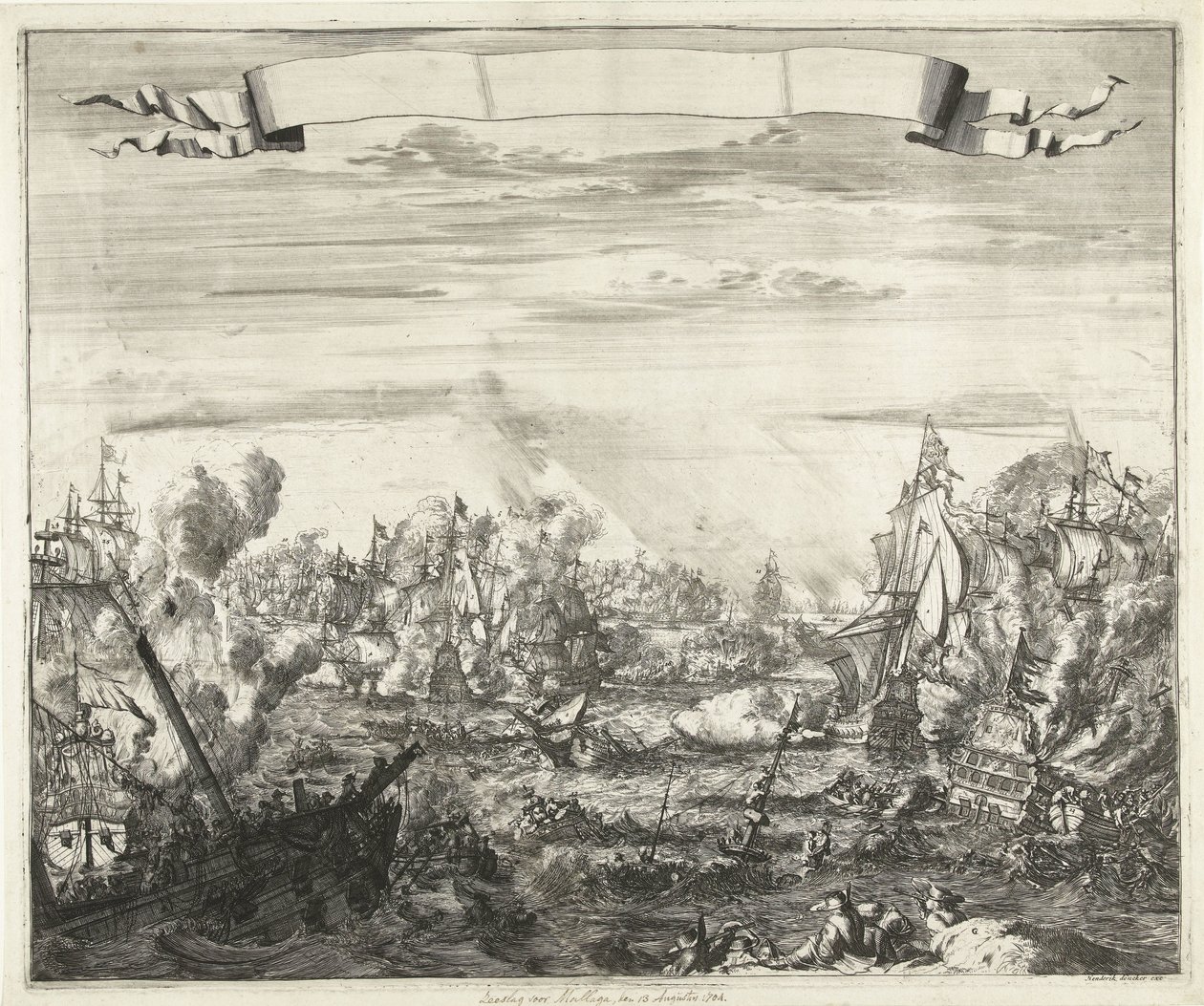 Naval Battle off Malaga, 1704 by Romeyn de Hooghe (attributed to)