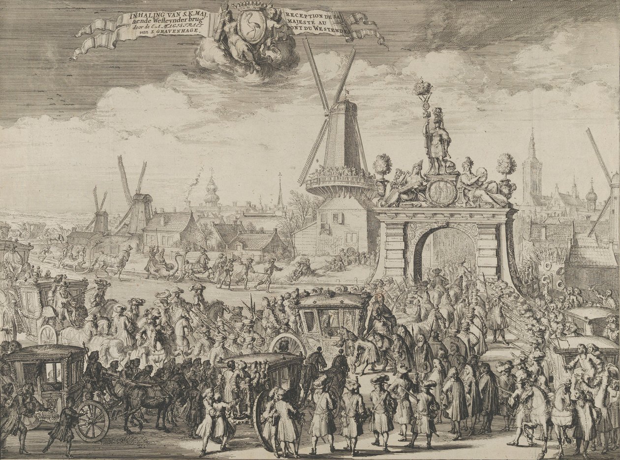 Entrance of William III into The Hague Inhaling van S.K. Maj. aende Westeynder brug door ..., 1691 by Romeyn de Hooghe