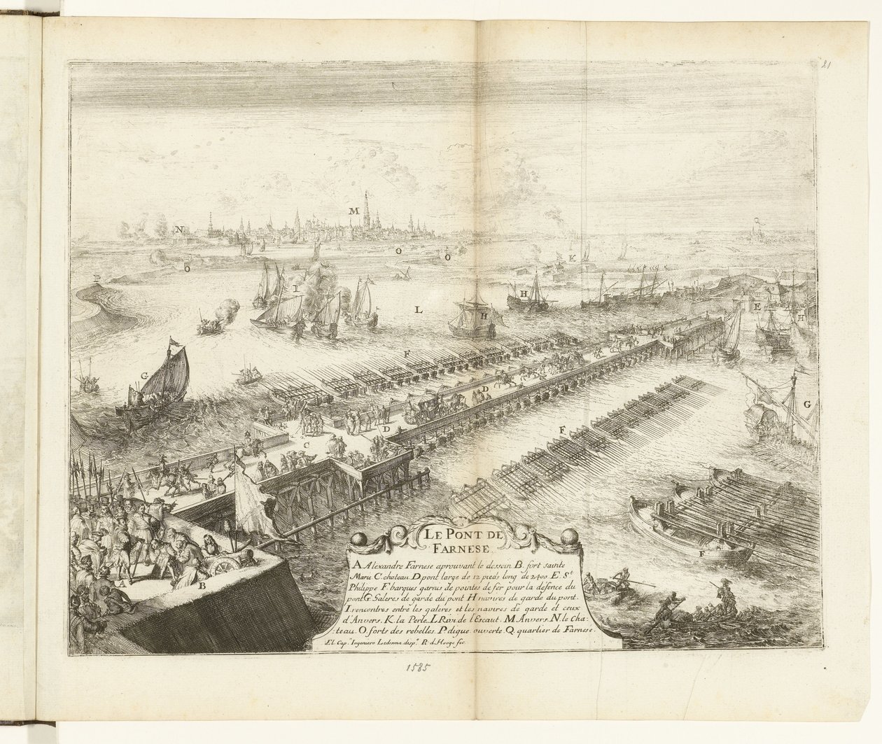 Pontoon Bridge of Parma over the Scheldt, 1585 by Romeyn de Hooghe