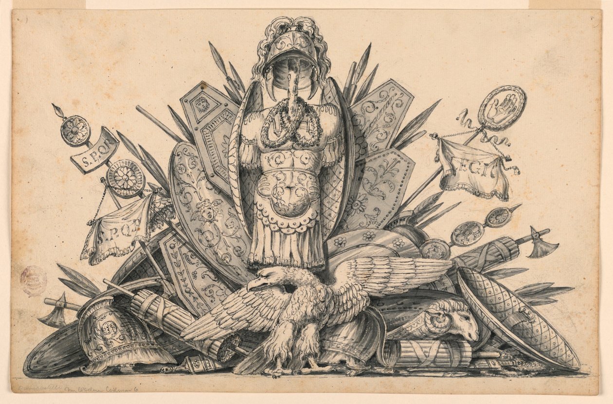 A Trophy of Weapons Intended to be Executed in Painting, 1830-1850 by Romolo Achille Liverani