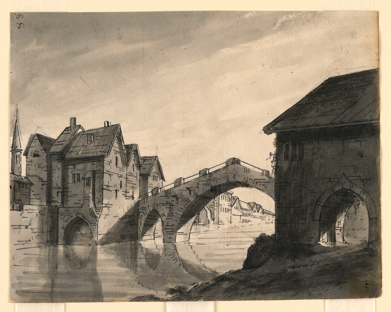 Stage Design, Bridge Over River in a Town by Romolo Achille Liverani