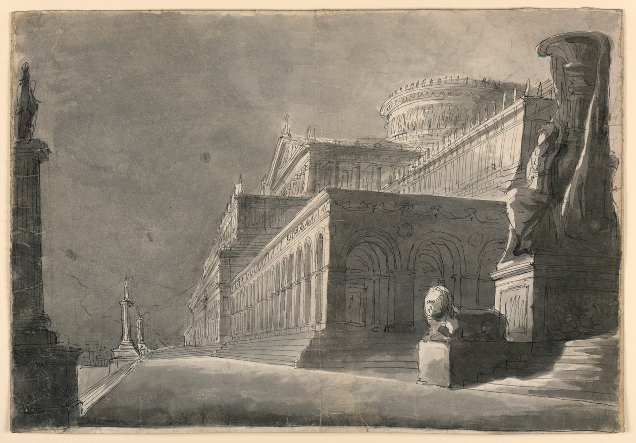 Stage Design, Exterior of Enormous Palace by Romolo Achille Liverani