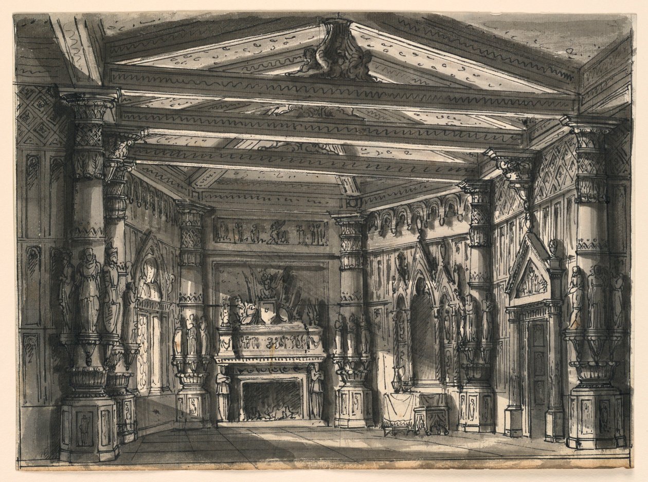 Stage Design, Interior of Gothic Hall by Romolo Achille Liverani
