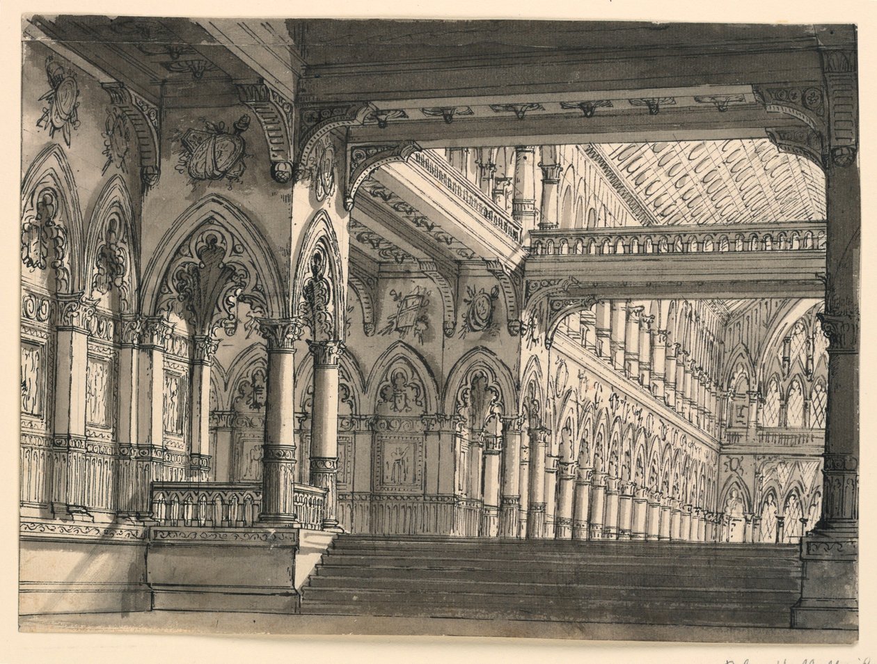 Stage Design, Interior of Gothic Hall by Romolo Achille Liverani