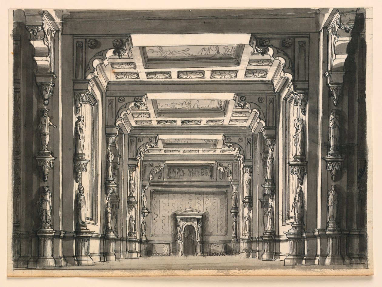 Stage Design, Interior of Gothic Hall by Romolo Achille Liverani
