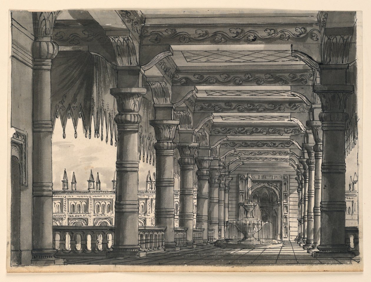 Stage Design, Loggia with Fountain in an Oriental Palace by Romolo Achille Liverani