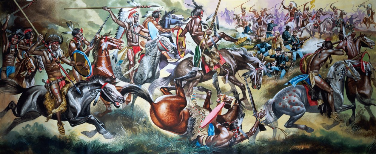 Battle Between Native American Indians and Soldiers by Ron Embleton