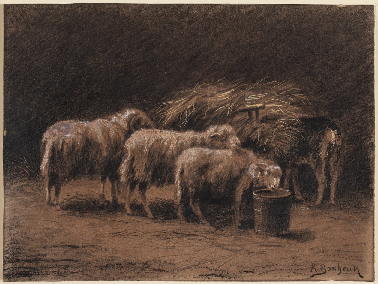 A Pair of Sheep and a Ram in a Stable by Rosa Bonheur