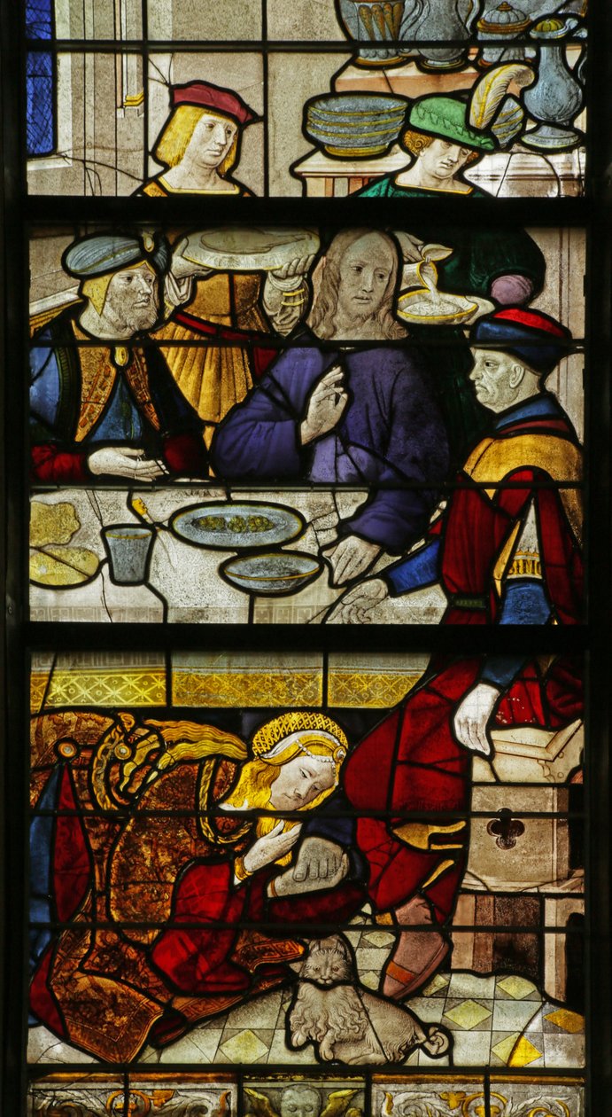 Window depicting St Mary Magdalene washing Christ