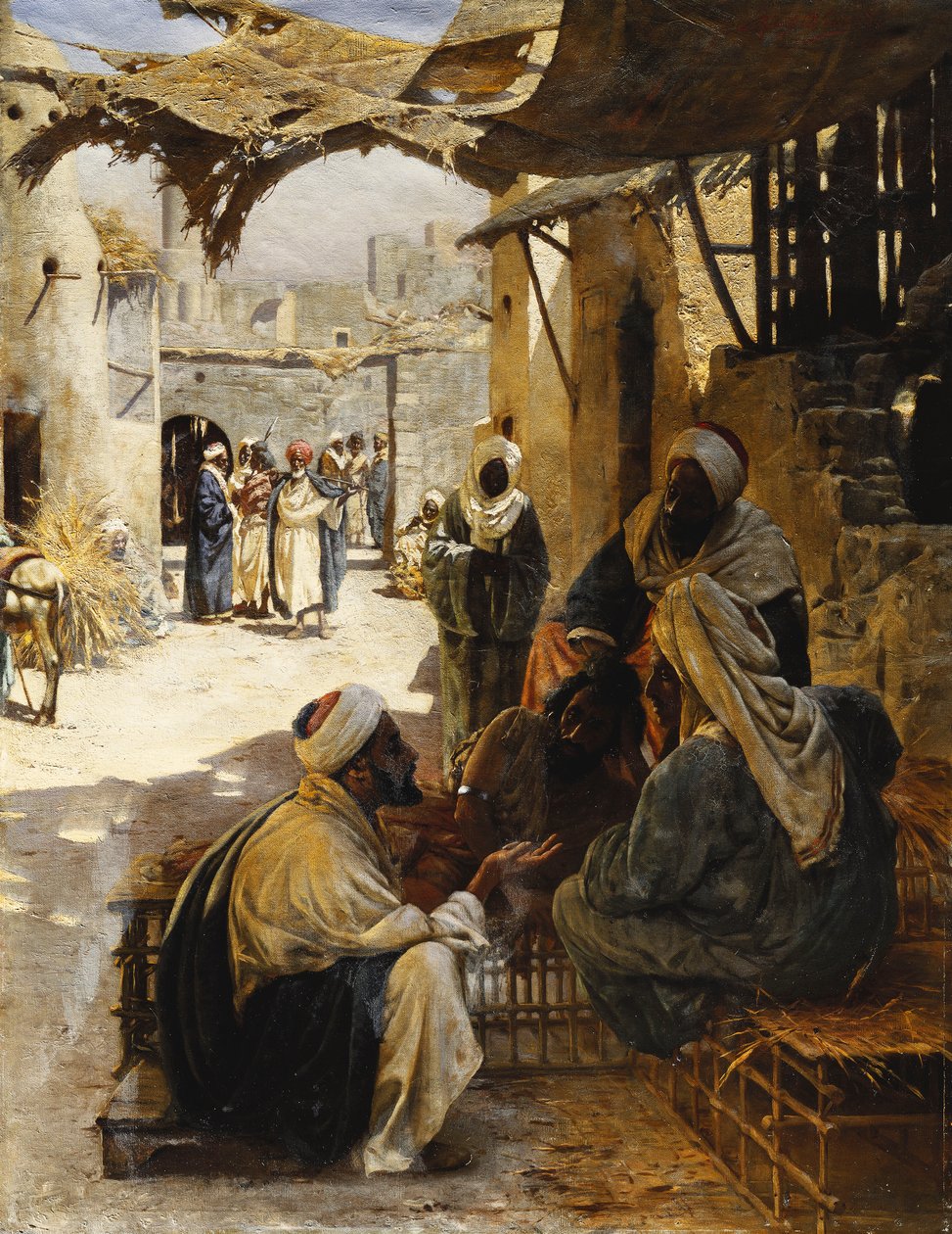 Arabs Conversing in a Village Street by Rudolf Der G. Swoboda