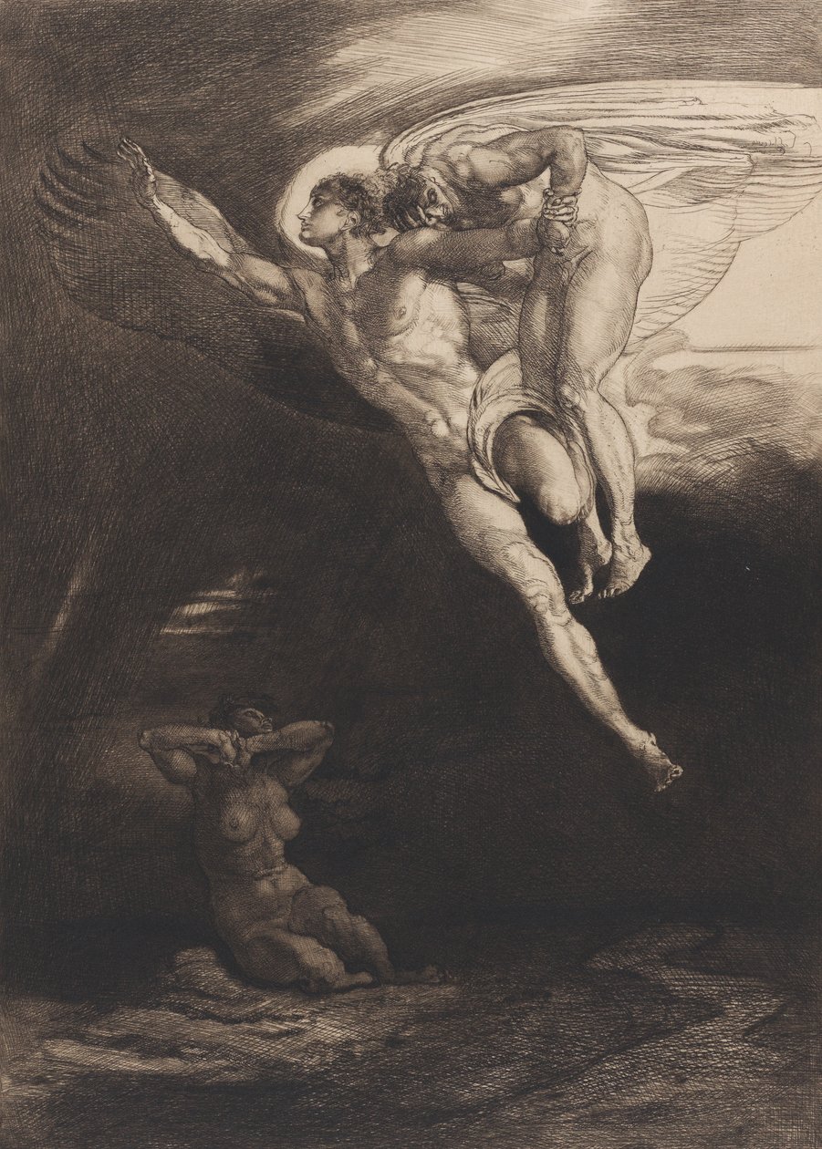 Lucifer Carries Cain up into the Finite Space, from Eight Etchings on Byron