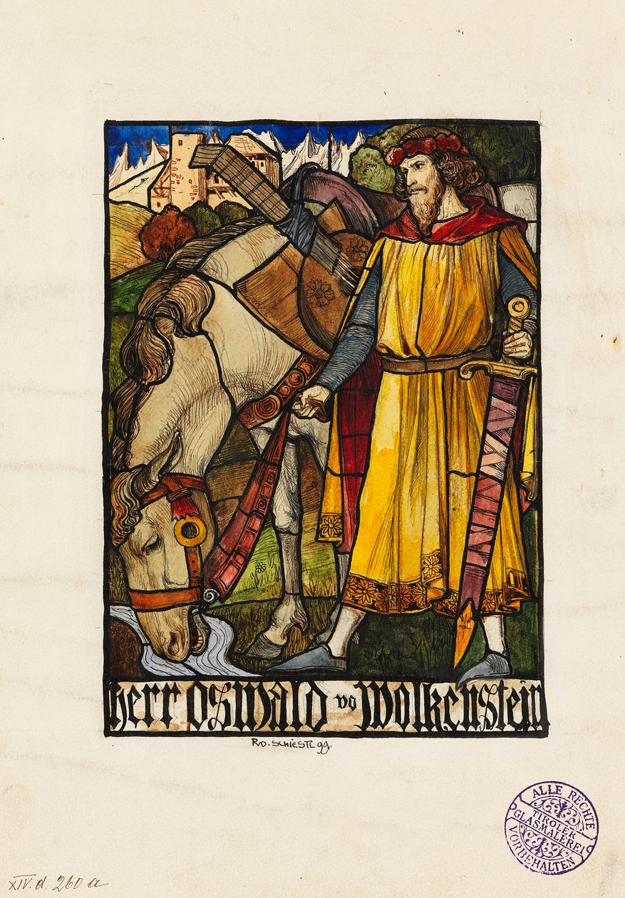 Oswald von Wolkenstein Design for Stained Glass by Rudolf Schiestl