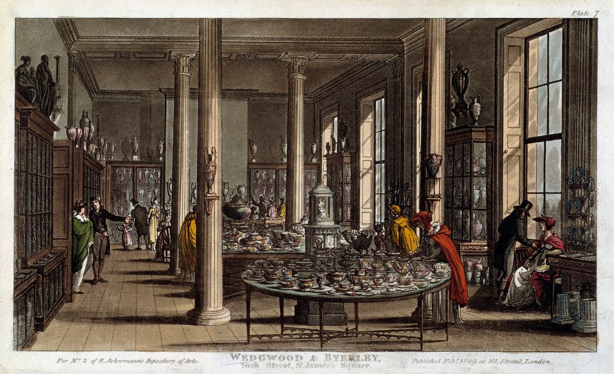 Interior view of a Wedgwood porcelain shop in London by Rudolph Ackermann