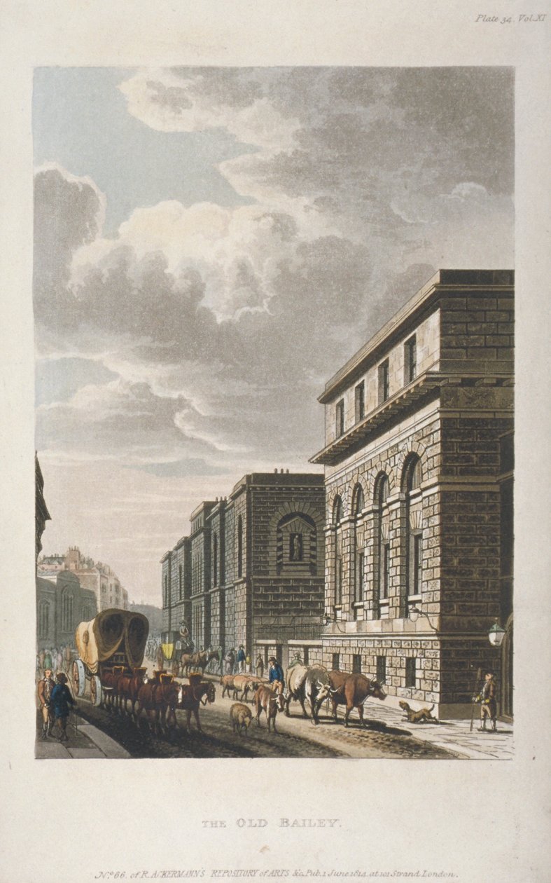 View of Old Bailey, Looking North, City of London by Rudolph Ackermann