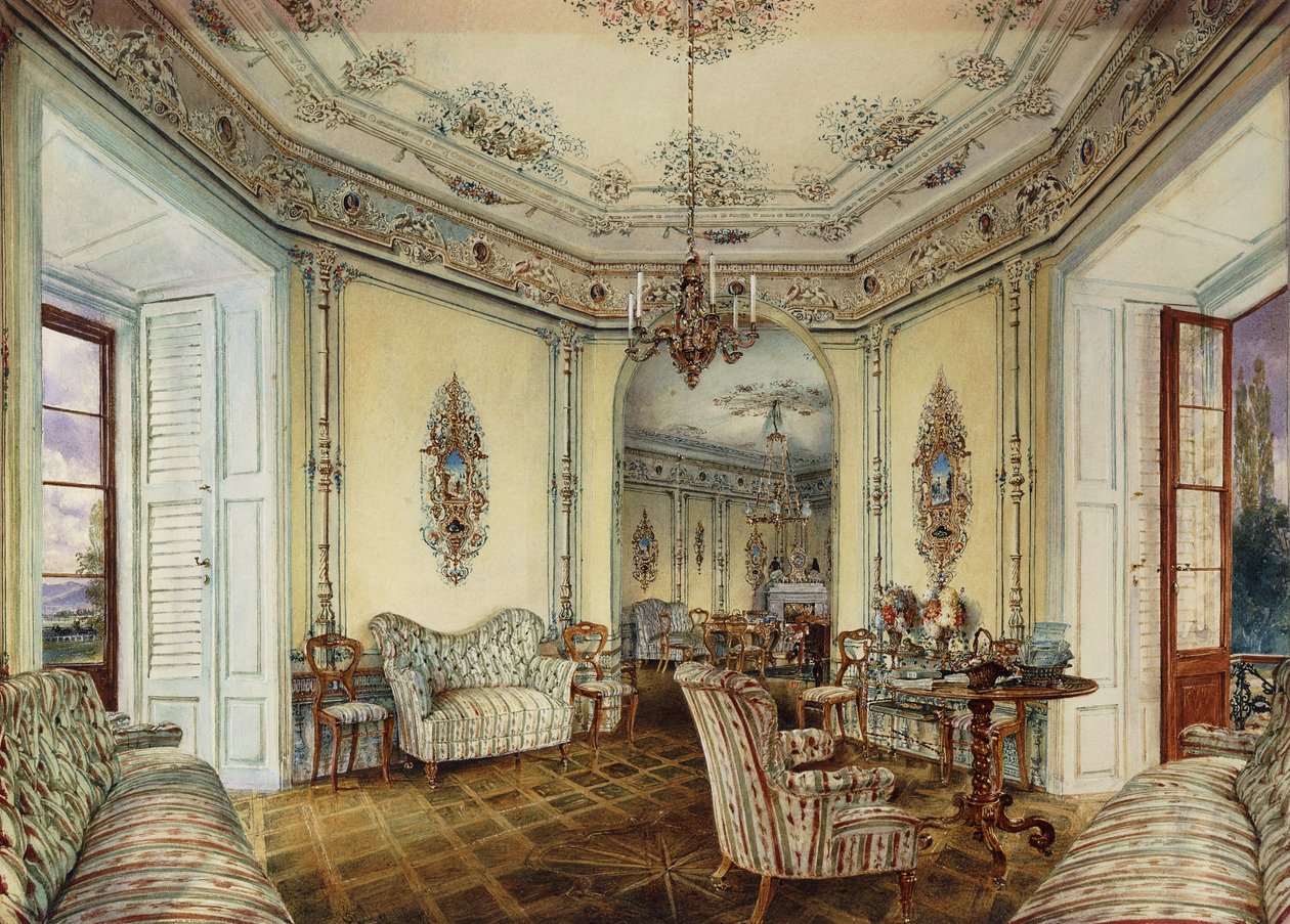 Interior view of the Salon of a Castle in Obertwaltersdorf by Rudolf von Alt