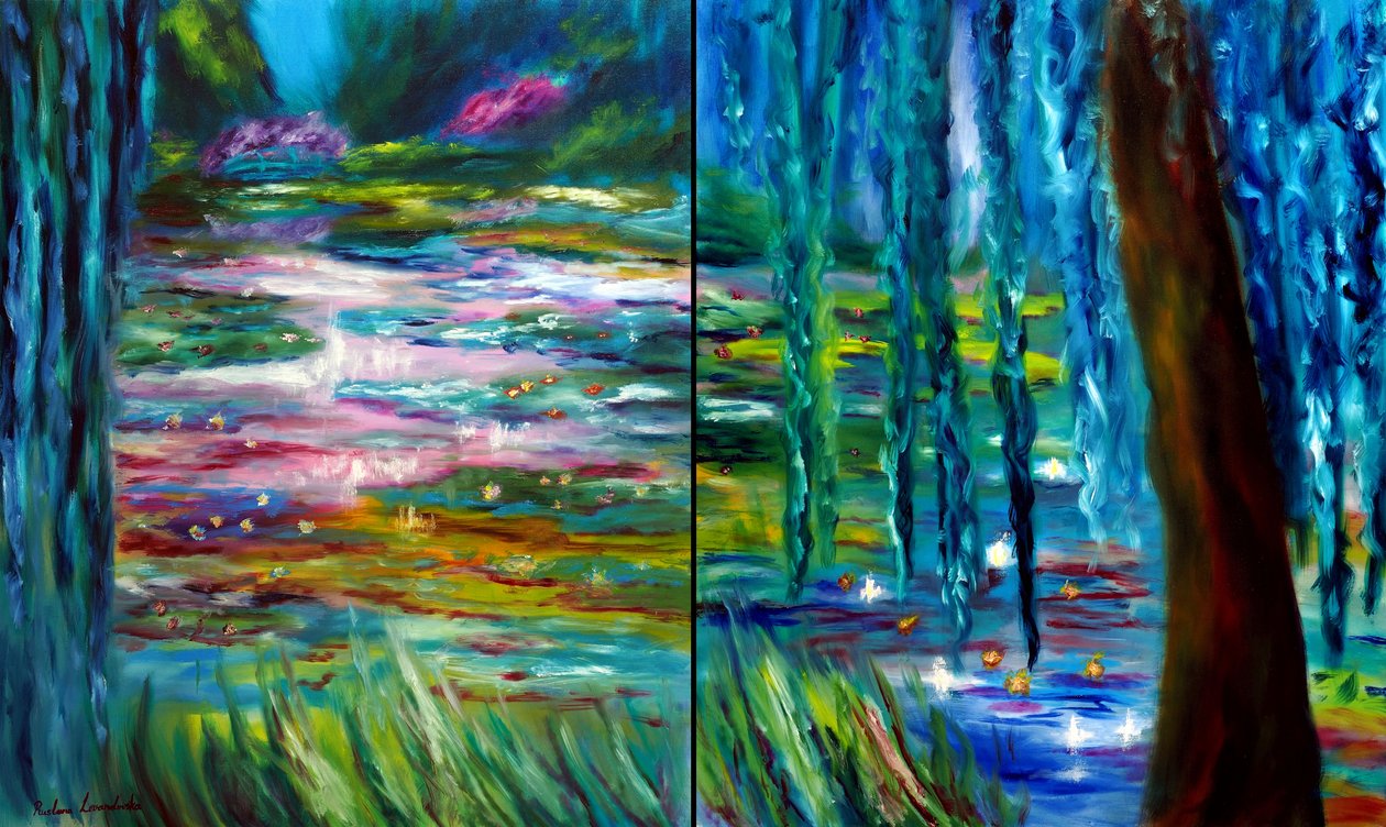 Monet Japanese Garden in Giverny diptych, 2024 by Ruslana Levandovska