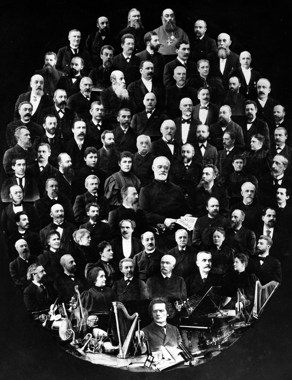 A montage of portraits showing teachers at the St. Petersburg Conservatoire, Russia