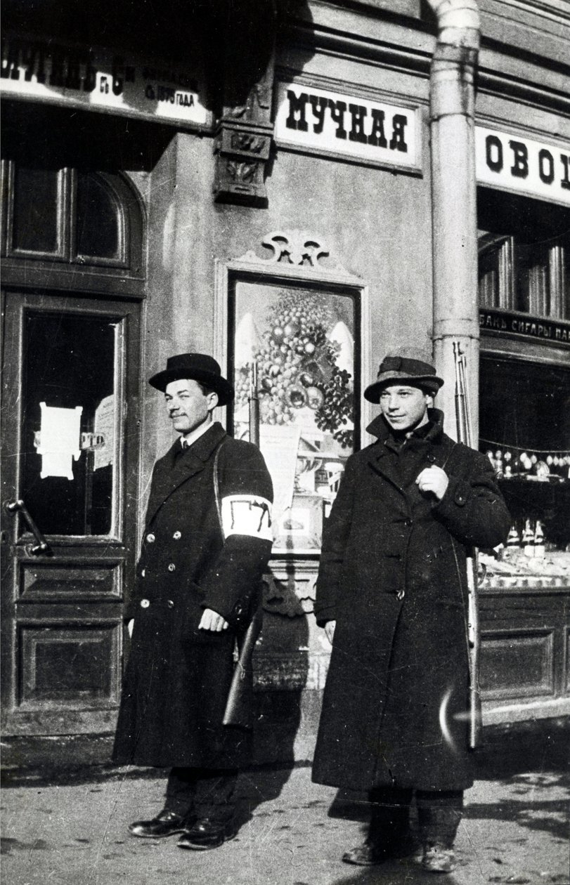 City militia on Kamennoostrovsky Prospekt in Petrograd, 1917 by Russian Photographer