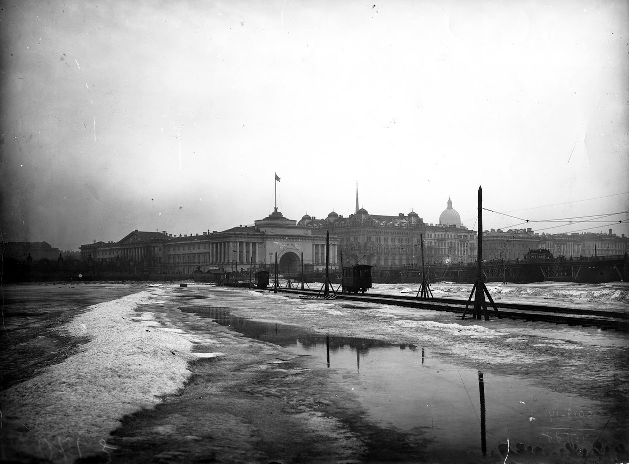 Electric Tramlines Laid on the Frozen Neva River by Russian Photographer