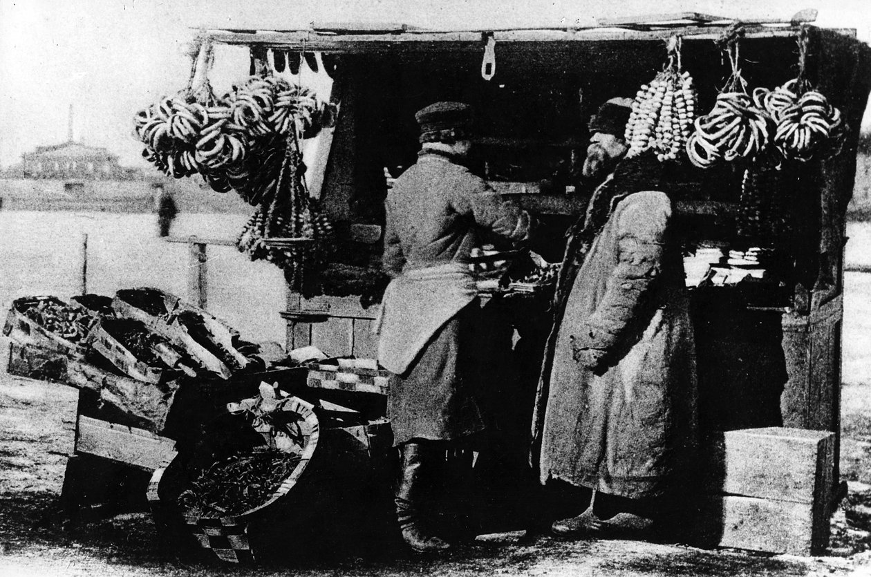 Food and produce stall, St Petersburg, c.late 19th century by Russian Photographer