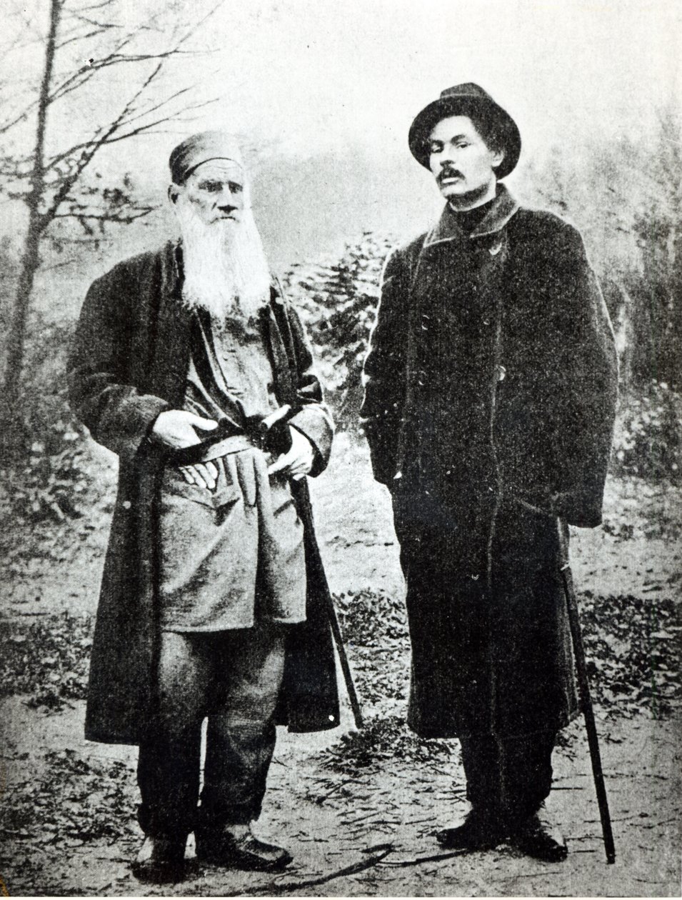 Maxim Gorky visiting Lev Tolstoy at Yasnaya Polyana in 1900 by Russian Photographer