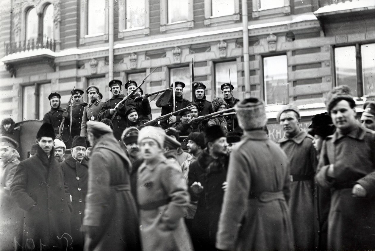 Revolutionary soldiers and sailors in the streets of Petrograd, February 1917 by Russian Photographer