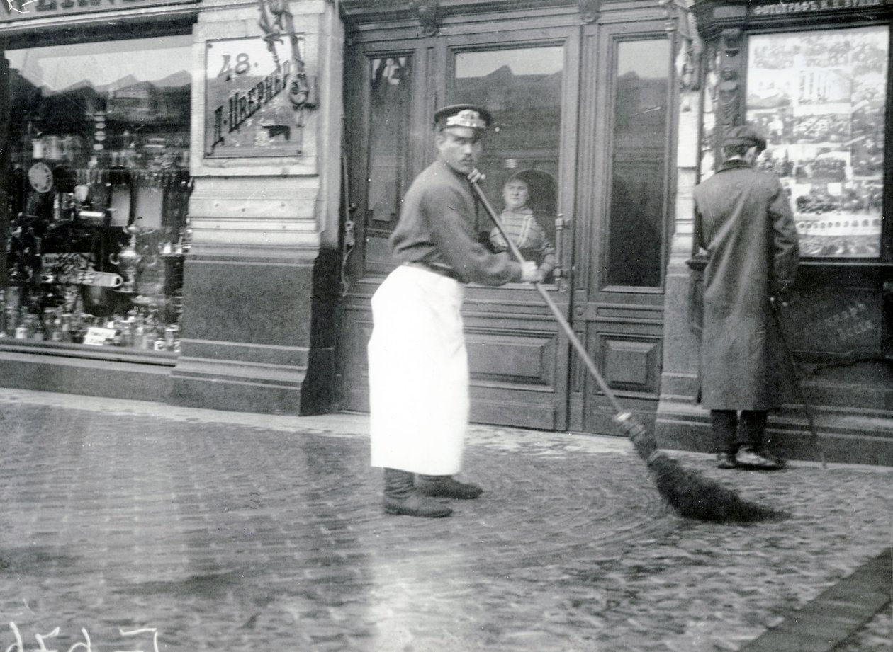 Road-sweeper on the Nevsky Prospekt, St Petersburg, 1913 by Russian Photographer
