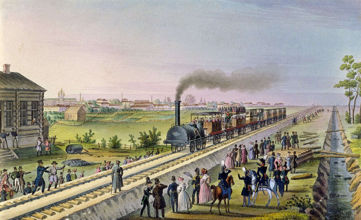 Opening of the First Railway Line from Tsarskoe Selo to Pavlovsk in 1837 by Russian School