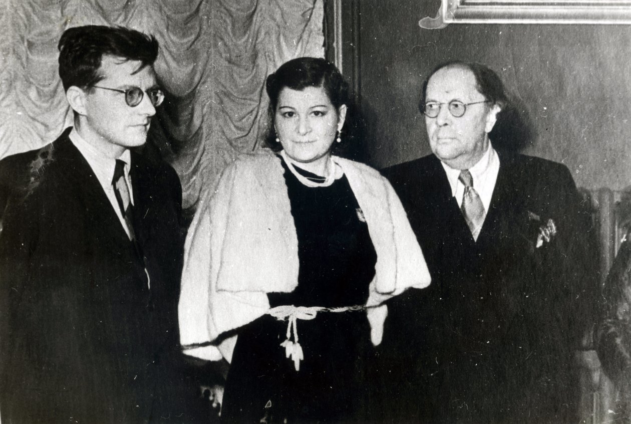 The Composer Dmitri Dmitriyevich Shostakovich, singer Maria Maksakova and writer Aleksei Nikolayevich Tolstoy by Russian Photographer