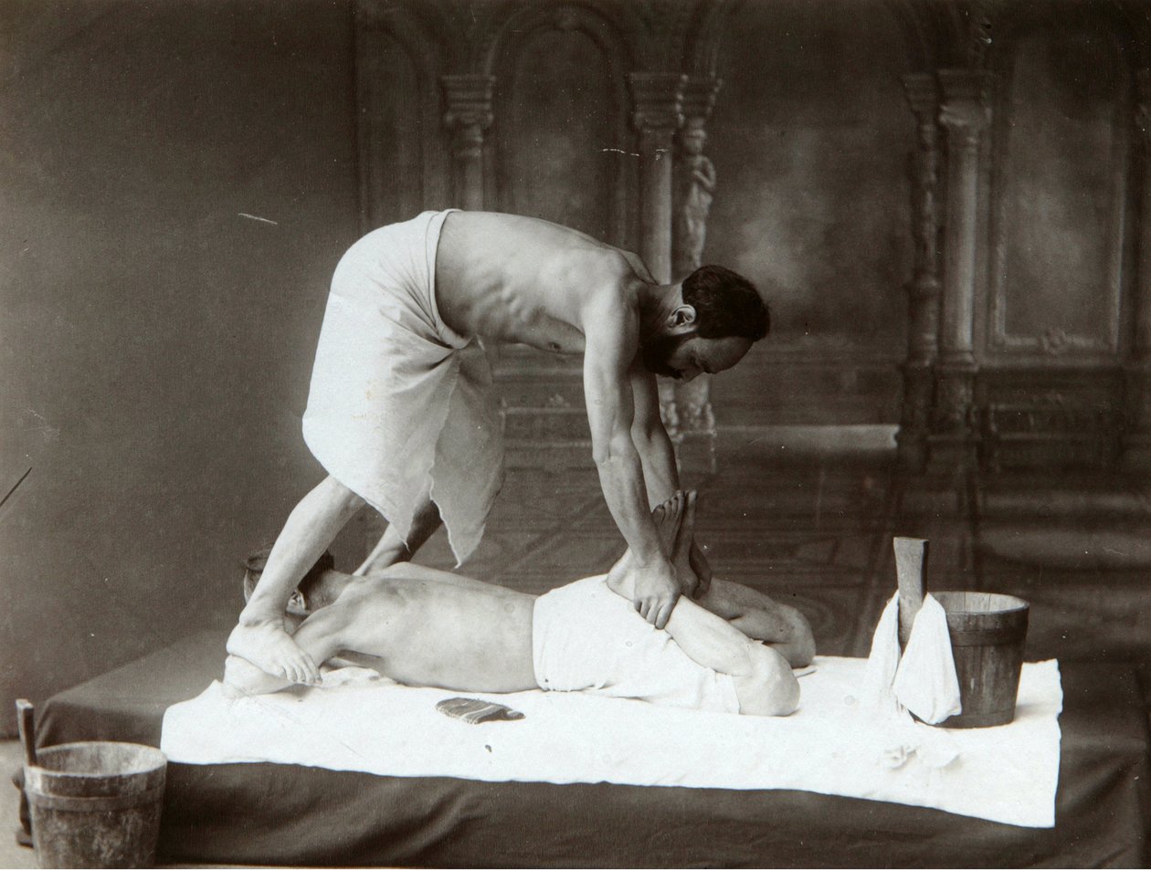 The Oriental bath. Massage. Albumin Photo by Dmitri Ivanovich Yermakov (1845-1916) by Russian Photographer