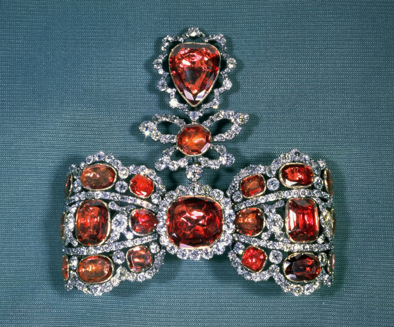 Bow brooch set with brilliant cut diamonds and spinels, by Pfisterer, 1764 by Russian School