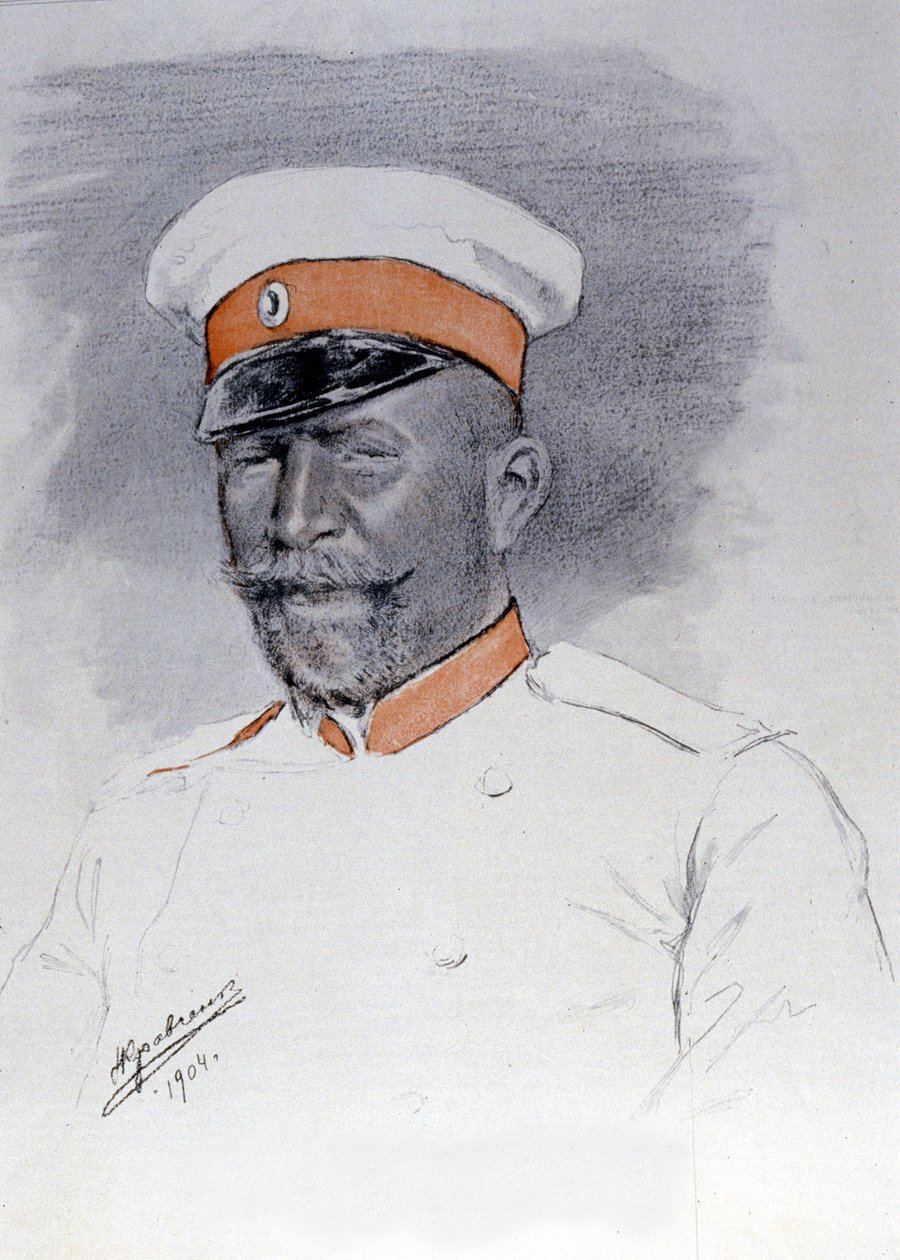 General Anatoli Stoessel Commander of Port Arthur Square, Pastel by Kraftshenko by Russian School