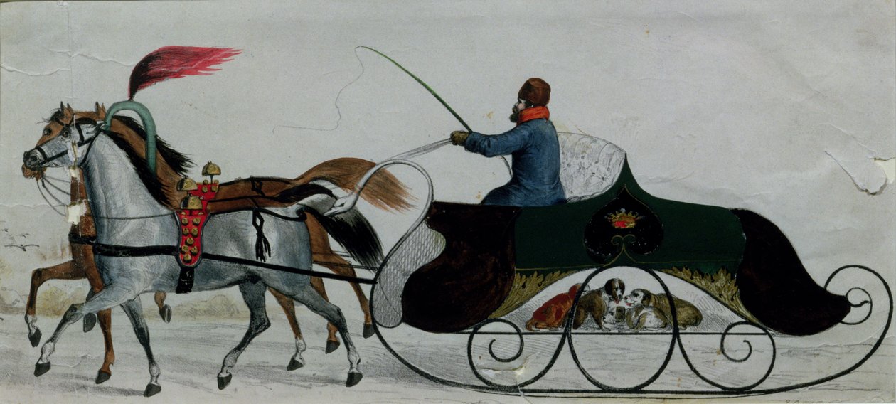 Horse Drawn Sleigh (detail) by Russian School