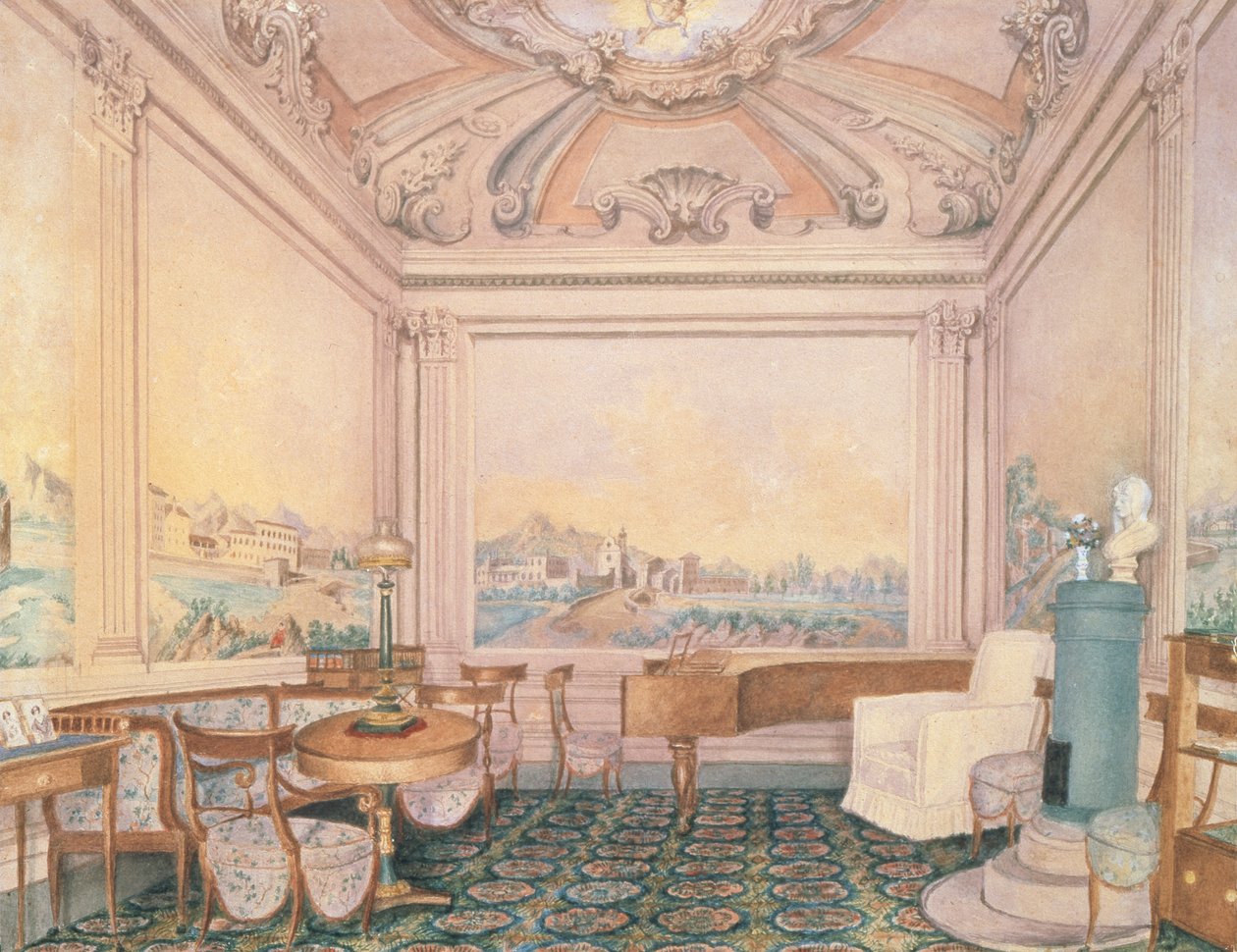 Interior of the reception room in a manor house, 1840-50s by Russian School