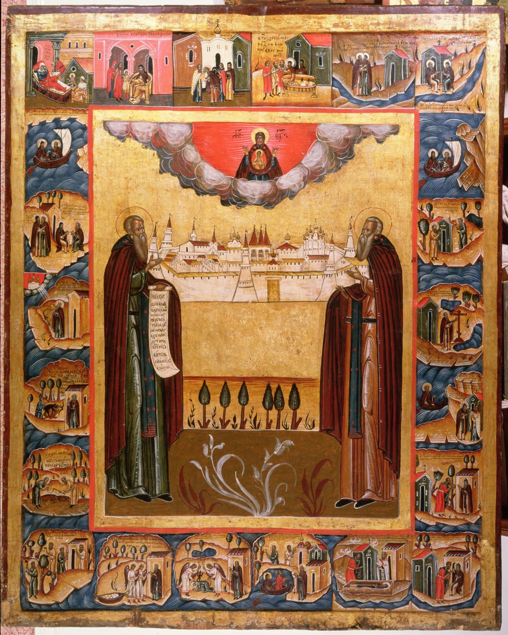 Saints Zosimus and Sabbatheus of Solovetsk with scenes from their lives, 18th century by Russian School