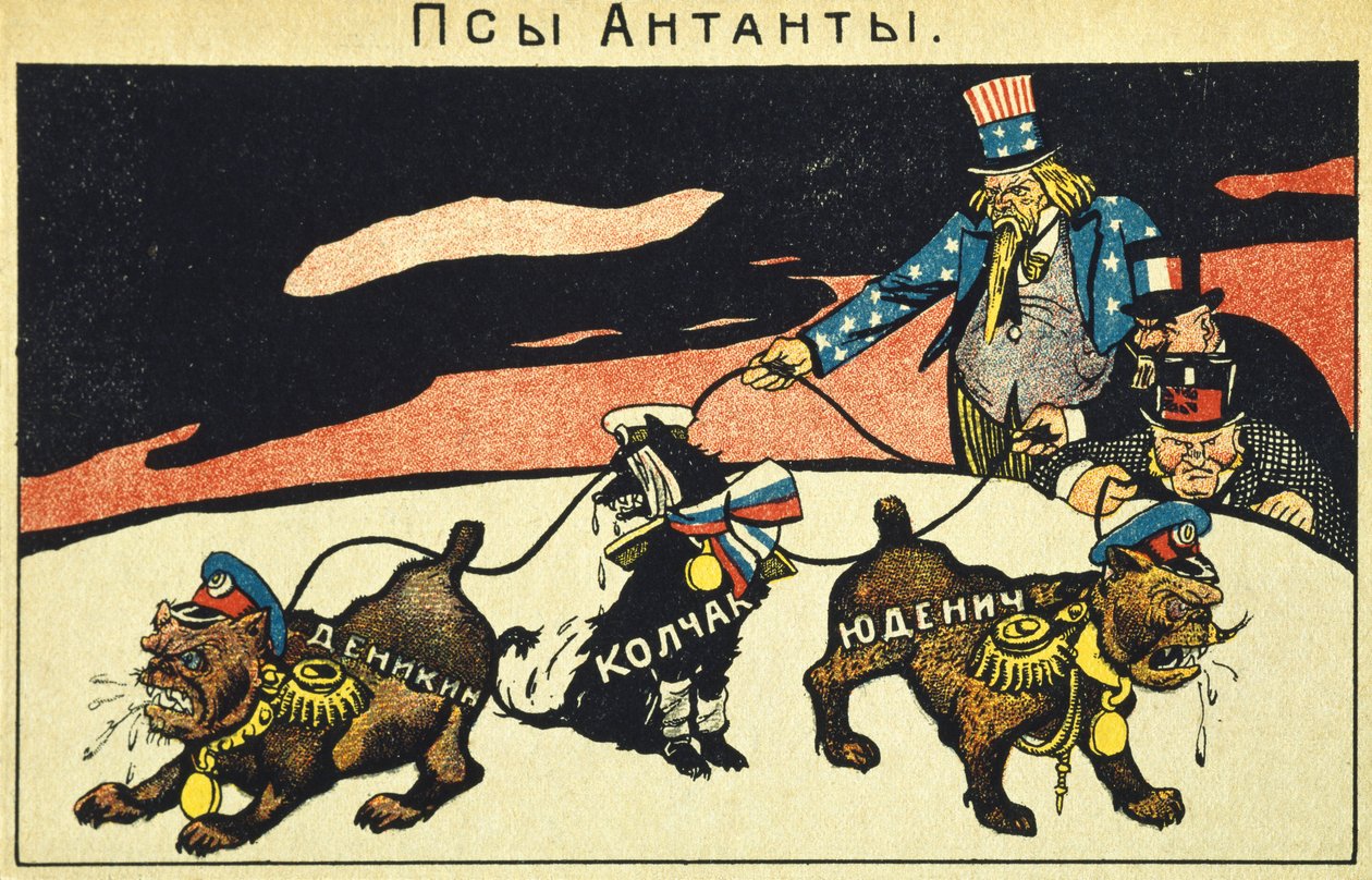 The Capitalists Unleashing Their Dogs, Bolshevik Propaganda Manifesto, Russian Revolution, Russia, 20th Century by Russian School