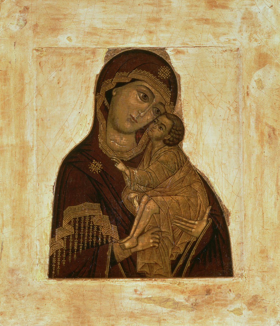 Virgin of the Don embracing the blessing Christ Child, Russian icon, 17th century by Russian School