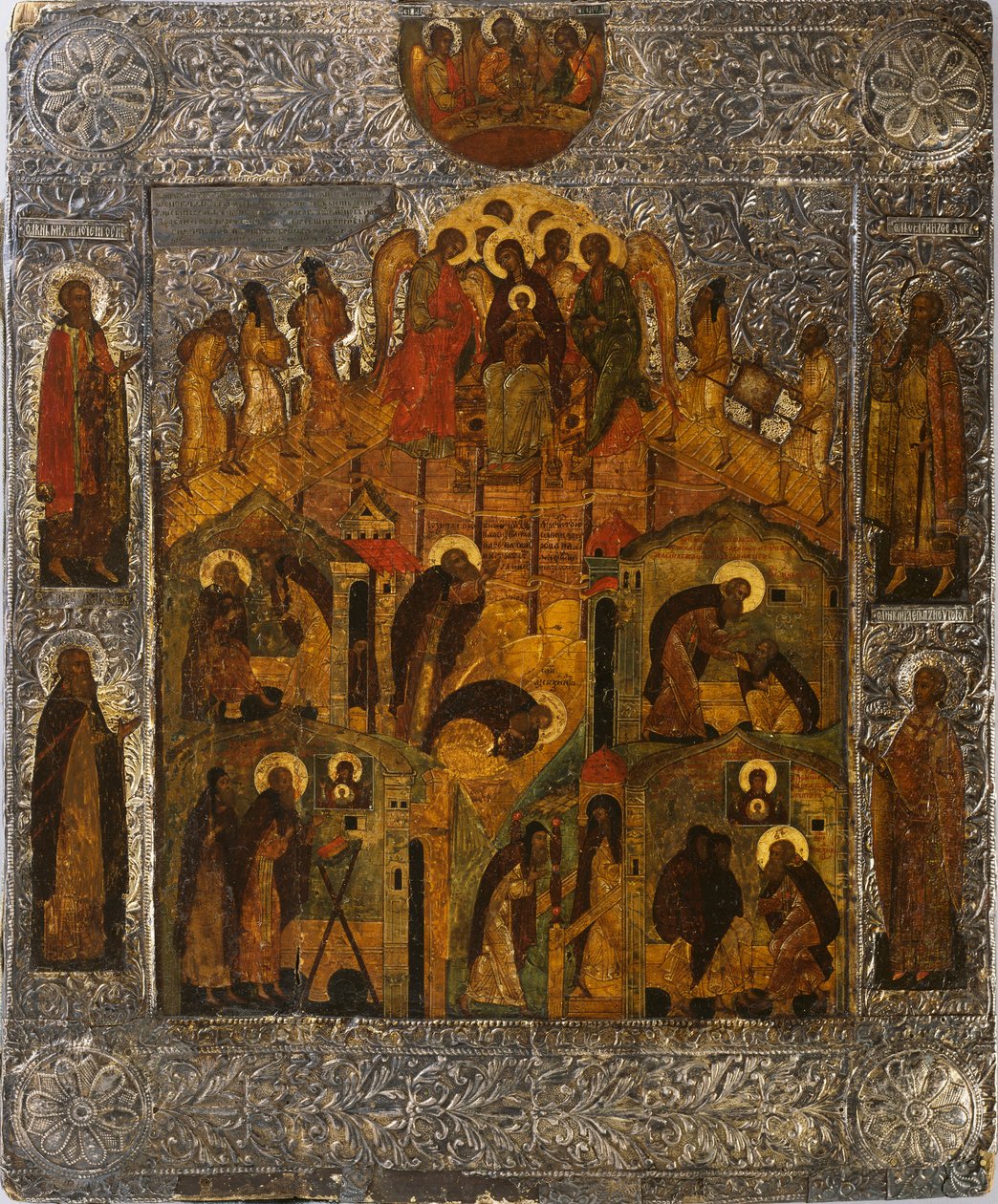 The Revelation of Virgin Mary to Saint Alexander Svirsky by Russian icon.