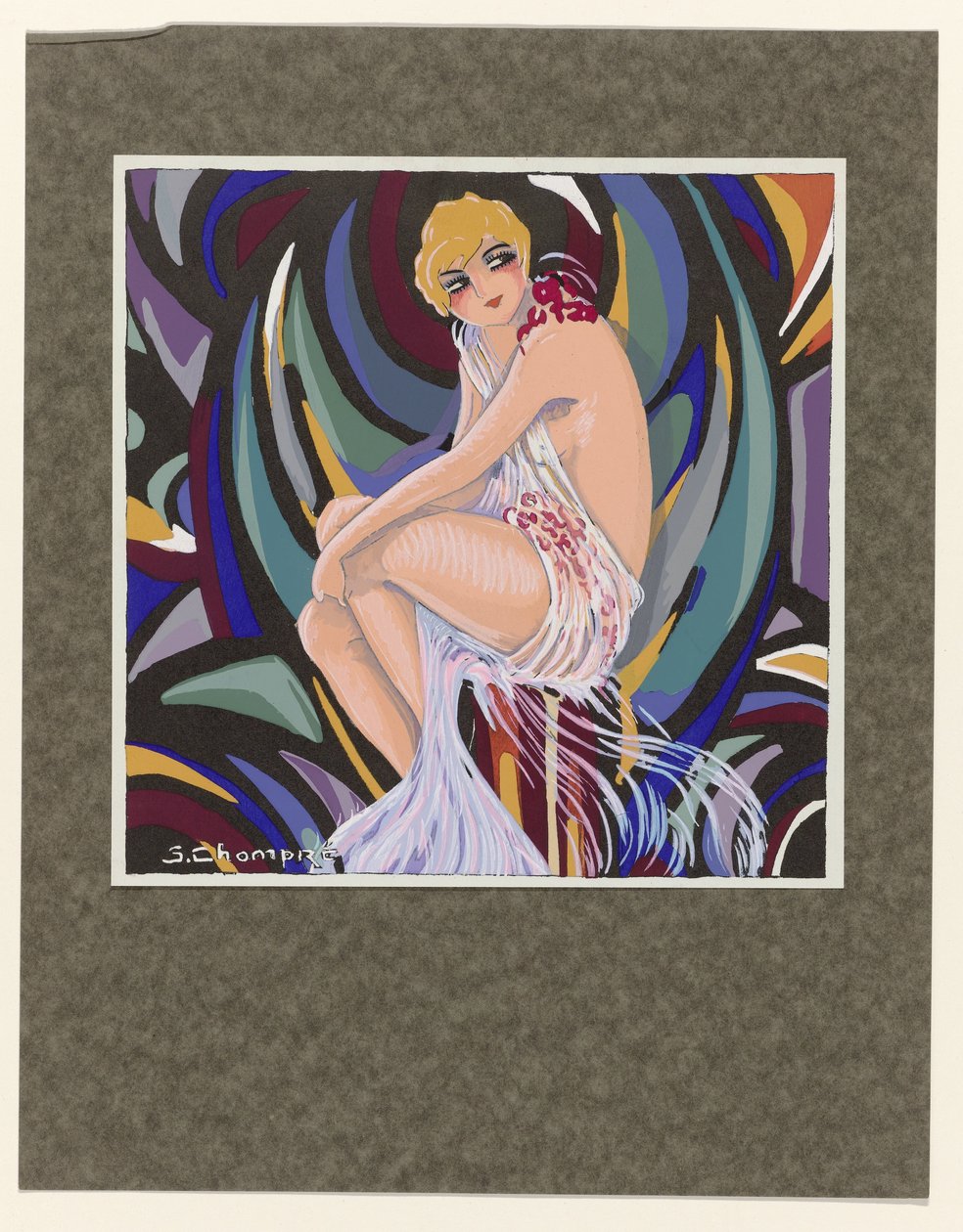 Modern Women, 1926: Seated Woman with Drapery by S Chompré