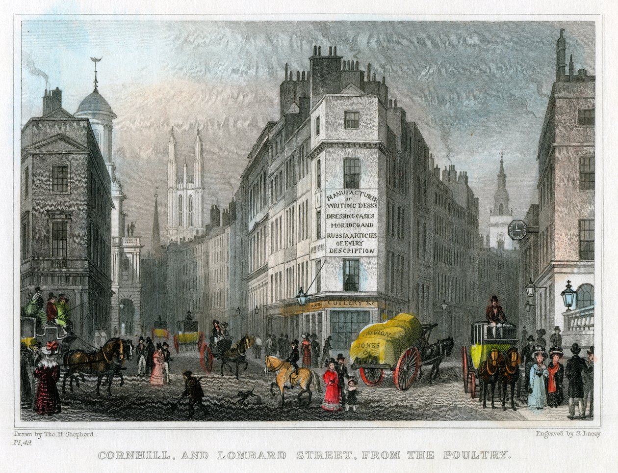 Cornhill and Lombard Street from Poultry, City of London by S. Lacey