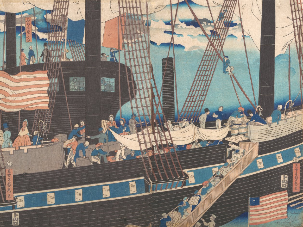 Yokohama Trade: Westerners Loading Cargo by Sadahide Utagawa