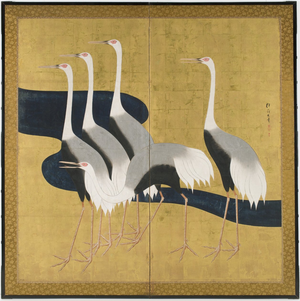 Two-panel Folding Screen Depicting Cranes by Sakai Hoitsu