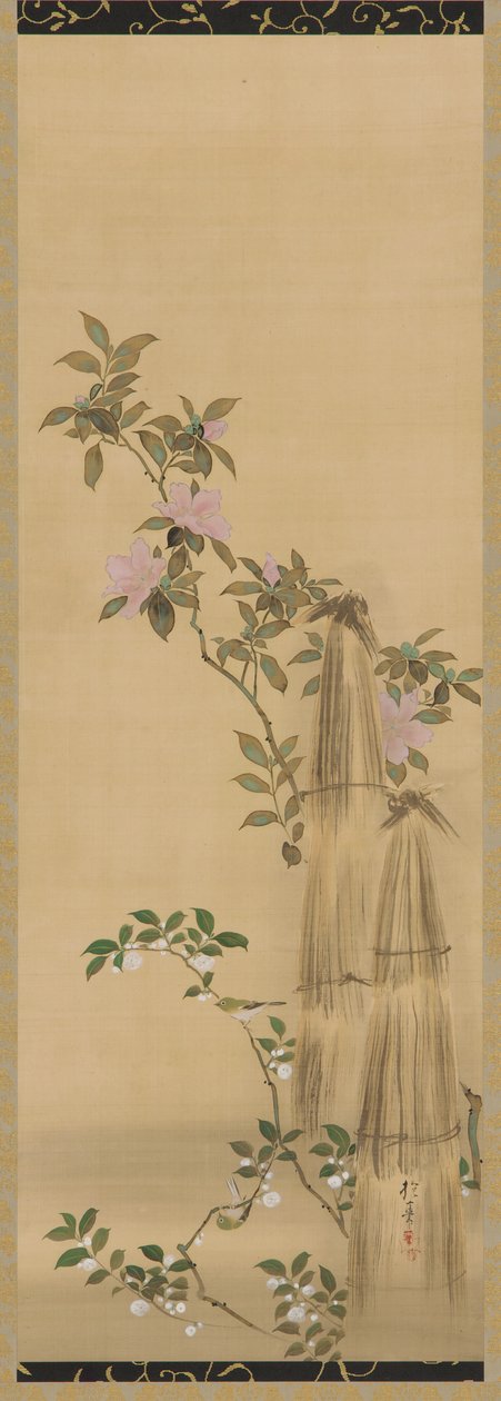Pink and White Flowers and Straw Coverings, Edo Period, 1761-1828 by Sakai Hoitsu