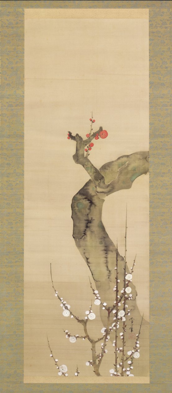Red and White Plum Blossoms by Sakai Oho