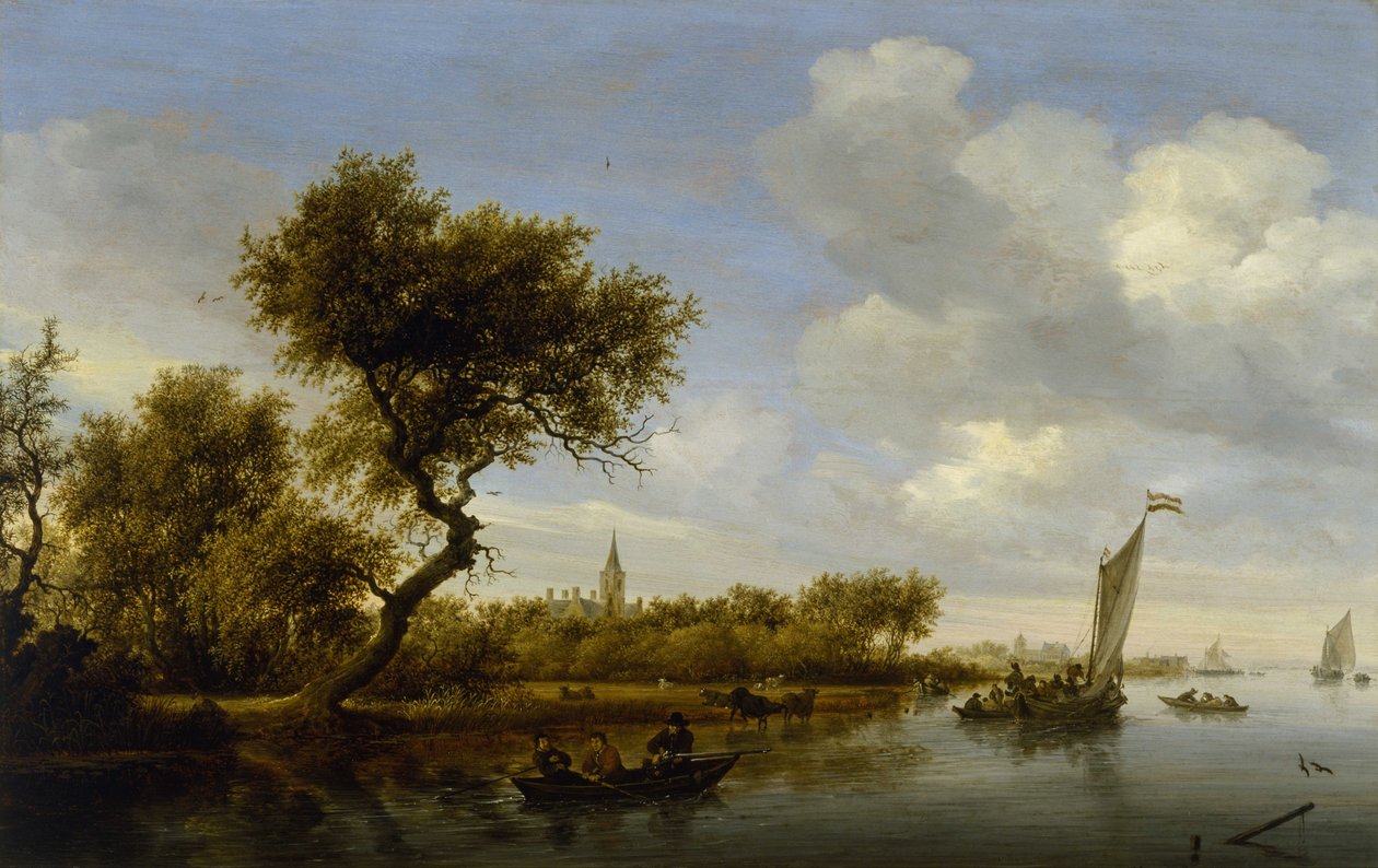 River Landscape with a Church in the Distance by Salomon van Ruisdael or Ruysdael