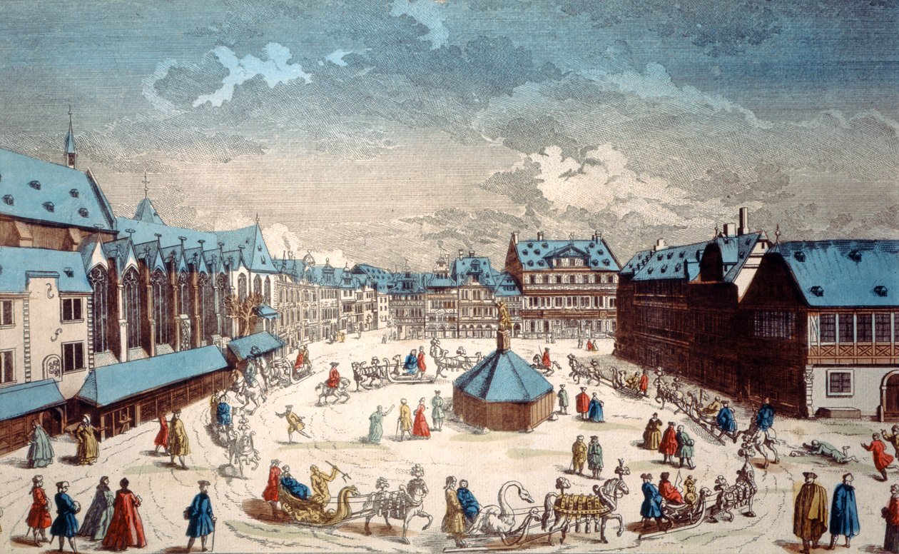 View of Liebfrauenberg Square in Winter, Frankfurt am Main, 1738 by Salomon Kleiner