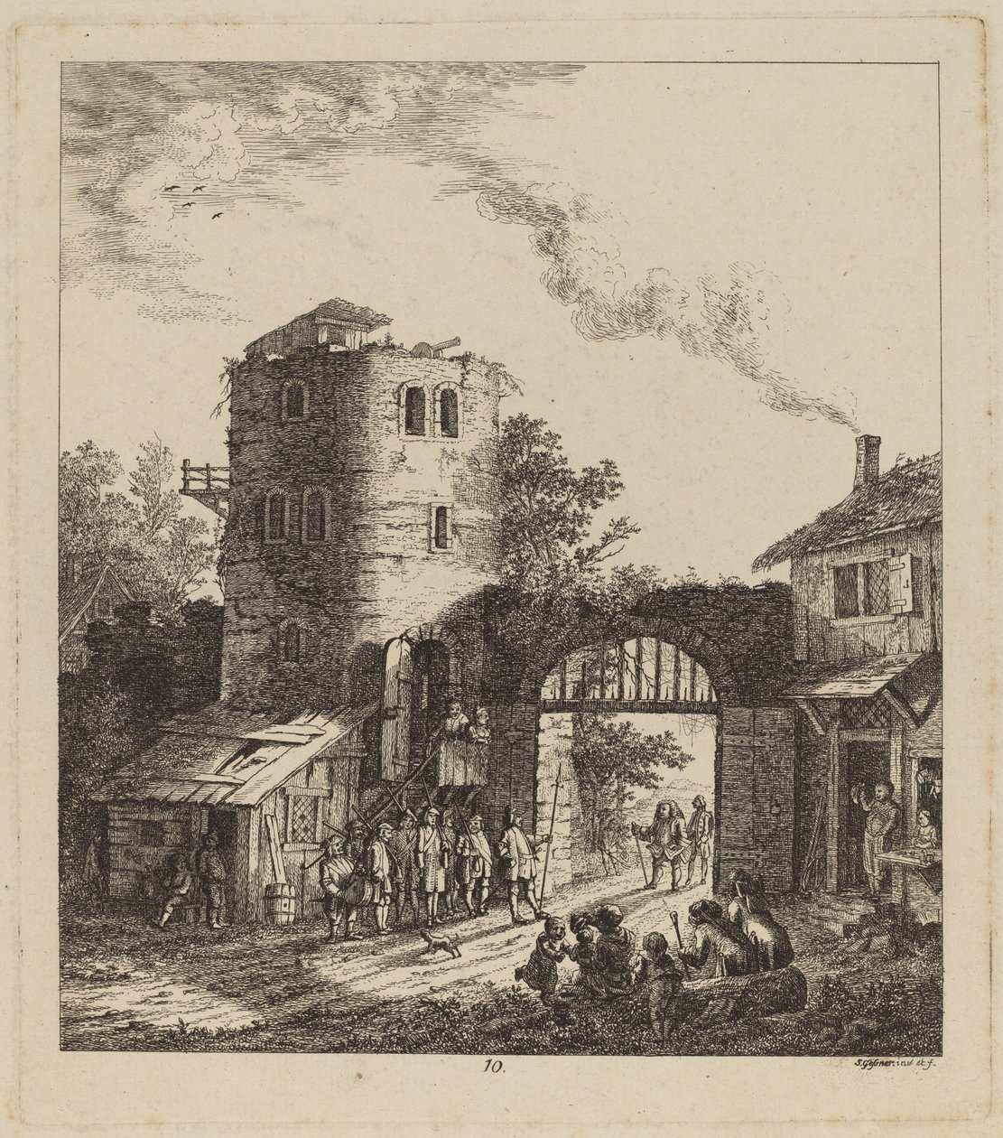 Villagers at a City Gate Greeting a Dignitary, 1764 by Salomon Gessner